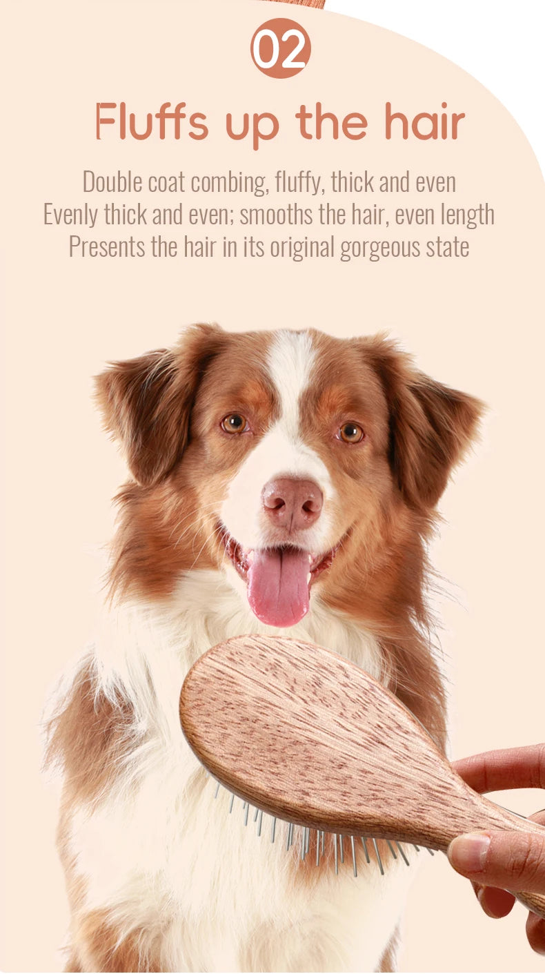 Fenice Pet Comb Solid  Wood Handle in Cat Dog Hair Remover Brush Fur Combs Grooming Tool For Pet Cleaning Supplies Accessories