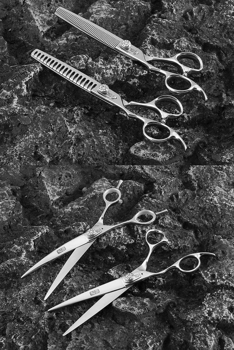 Fenice Left-handed Professional 7.0/7.5/8 inch JP440C Cutting Curved Fluffy Thinning Chunker Scissors Set Kit Pet Dog  Grooming