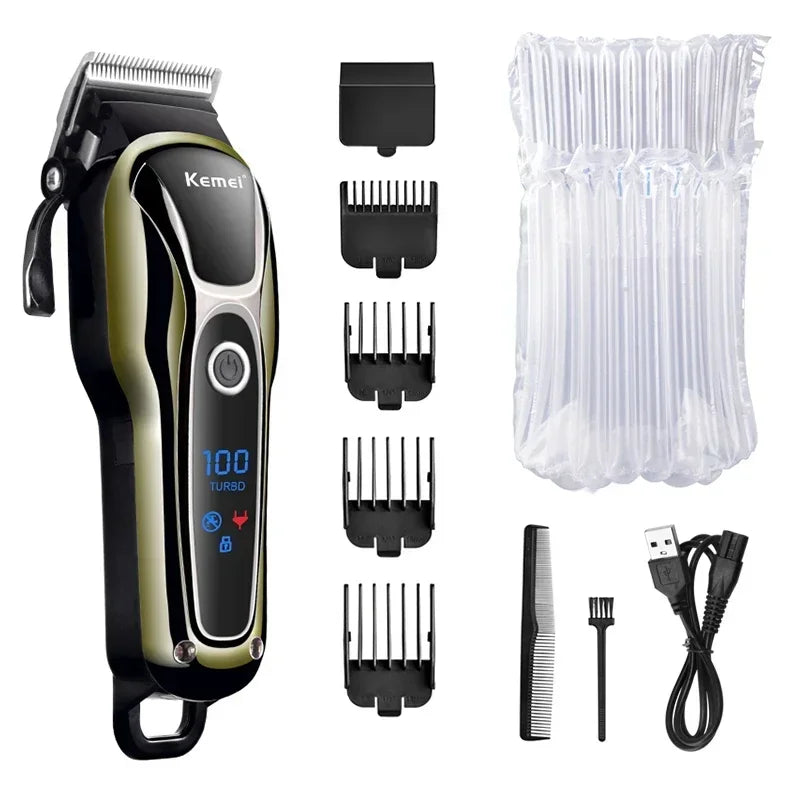 Professional Hair Clipper Kemei KM-1990 Rechargeable Trimmer Men Electric Cutter Hair Cutting Machine LCD Cordless Beard Trimmer