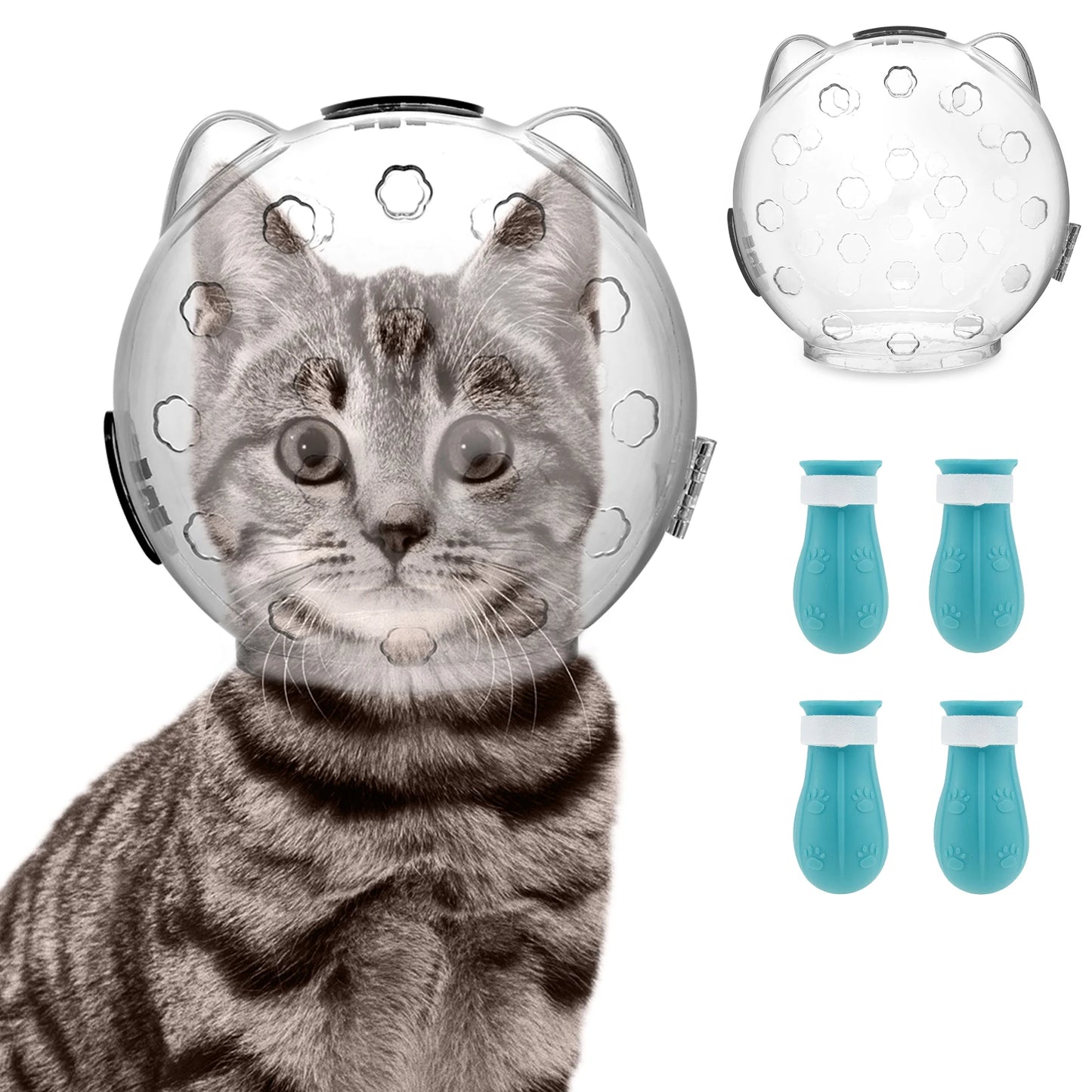 1Set Cat Muzzle Cat Transparent Muzzle Breathable Cat Hood Adjustable Kitten Astronaut Helmet Prevent from Cats Biting Chewing