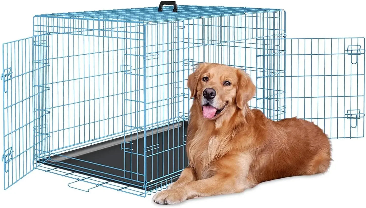 48 Inch Pets Dog Crate Double Door Folding Metal Dog Cage Dog Crates for Large Dogs Outdoor Indoor Basic Pet Crates