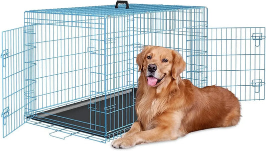 48 Inch Pets Dog Crate Double Door Folding Metal Dog Cage Dog Crates for Large Dogs Outdoor Indoor Basic Pet Crates