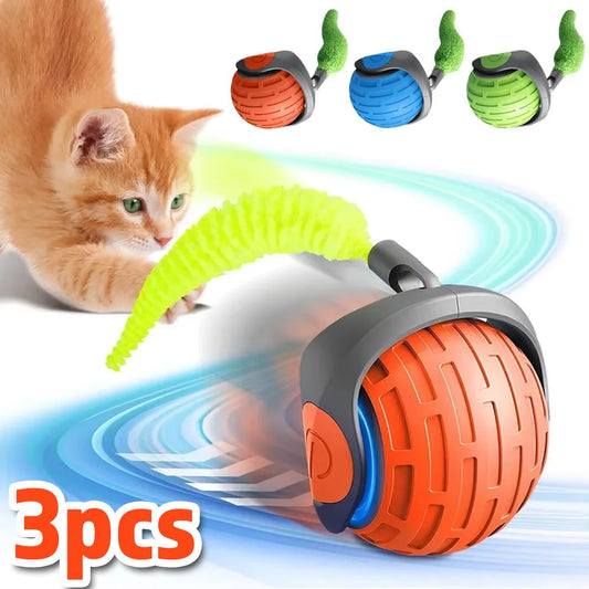 Cat Interactive Ball Rechargeable Smart Pet Electric Toy 3 Mode Automatic Rolling Ball Simulated Tail Dog Cat Training Teaser