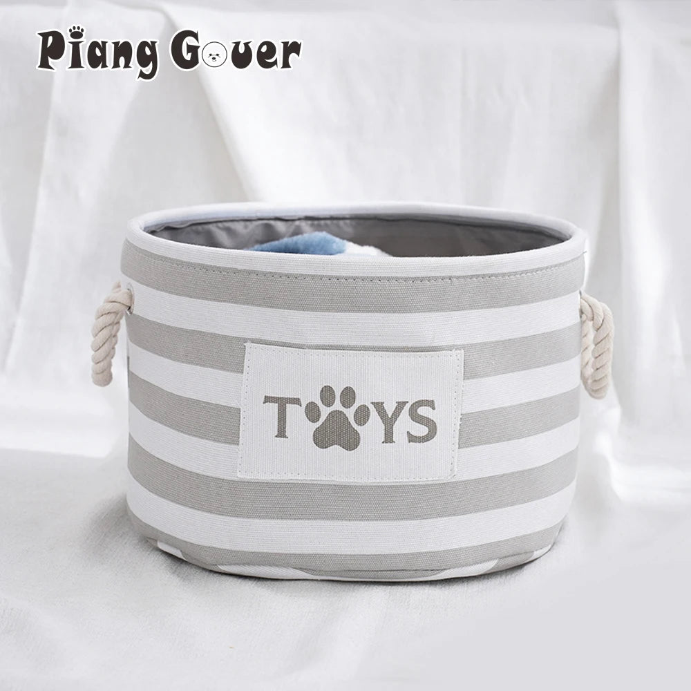 Striped Claw Round Dog Pet Toy Basket Clothes Storage Box with Handle Pet Supplies