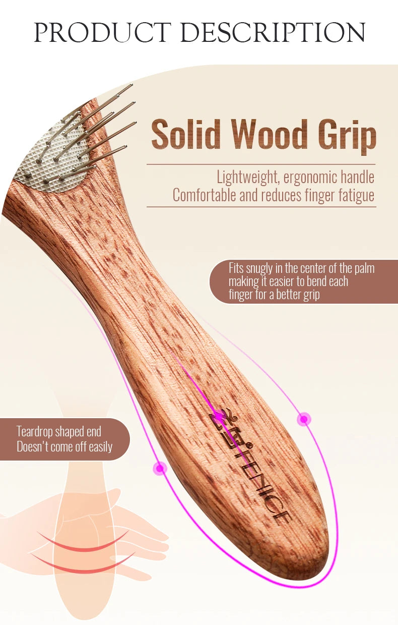 Fenice Pet Comb Solid  Wood Handle in Cat Dog Hair Remover Brush Fur Combs Grooming Tool For Pet Cleaning Supplies Accessories