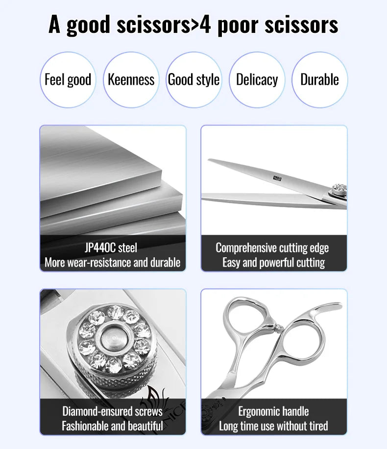 Fenice Left-handed Professional 7.0/7.5/8 inch JP440C Cutting Curved Fluffy Thinning Chunker Scissors Set Kit Pet Dog  Grooming