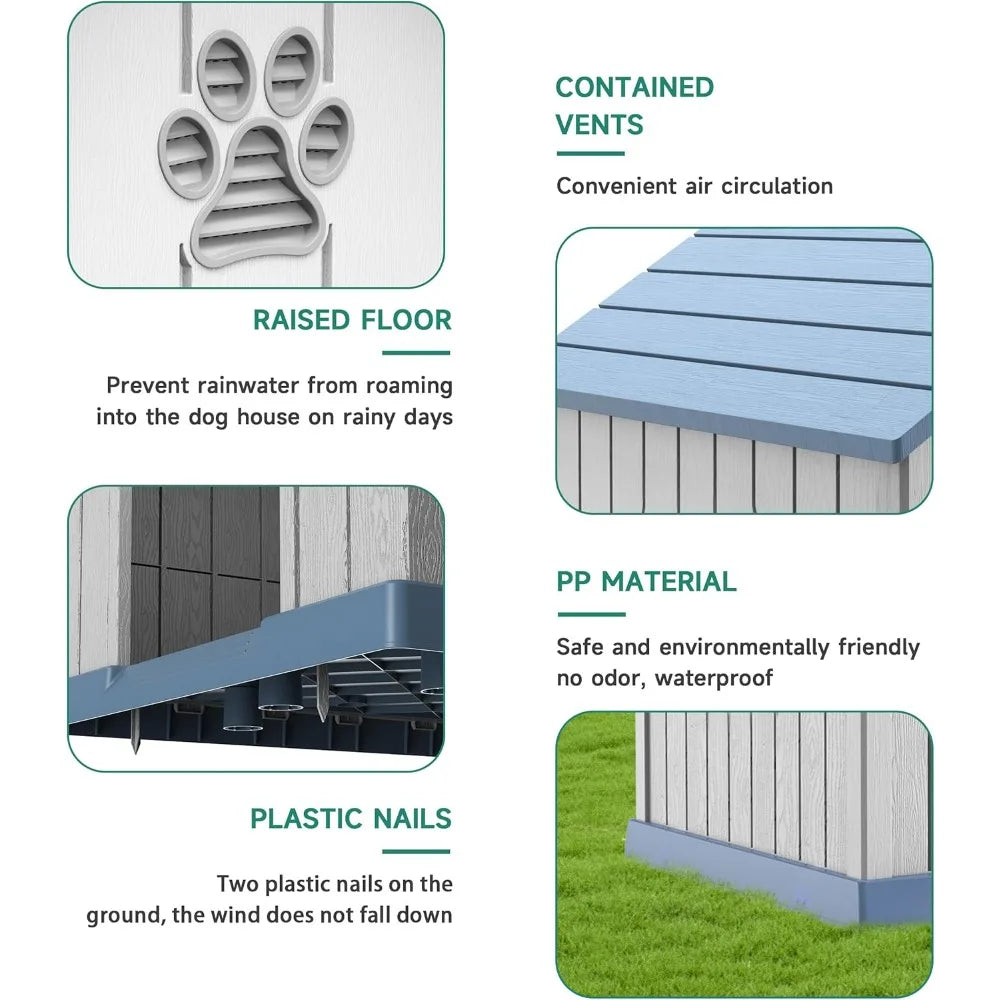 Indoor Outdoor Waterproof Dog House,PP Material,Puppy Shelter with Air Vents and Elevated Floor,Sturdy Dog Kennel for Smal