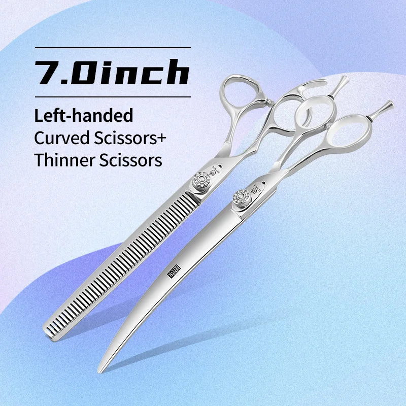 Fenice Left-handed Professional 7.0/7.5/8 inch JP440C Cutting Curved Fluffy Thinning Chunker Scissors Set Kit Pet Dog  Grooming