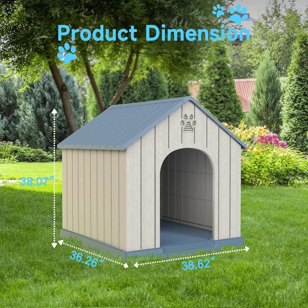 Indoor Outdoor Waterproof Dog House,PP Material,Puppy Shelter with Air Vents and Elevated Floor,Sturdy Dog Kennel for Smal