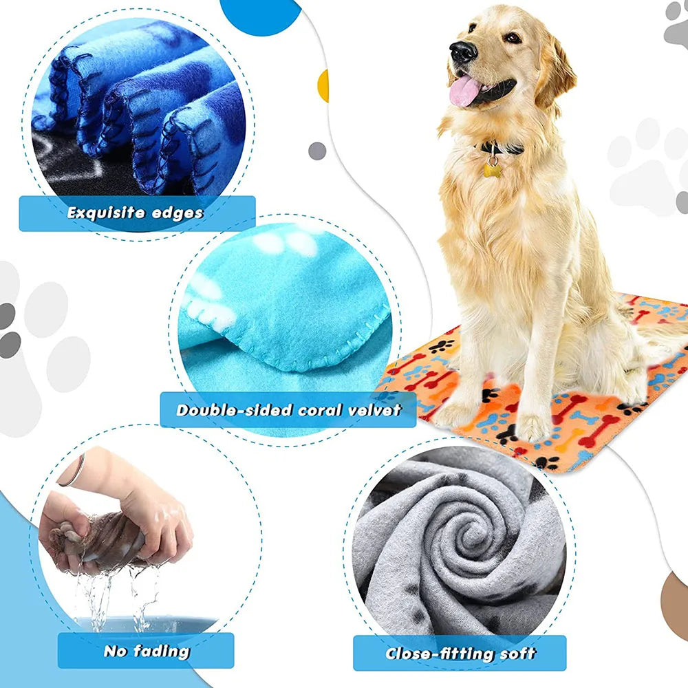 Puppy Blanket Soft Fleece Pet Blanket for Small Medium Large Dogs Cats Kitten Warm Paw Printed Dog Blanket Sleep Mat Bed Covers