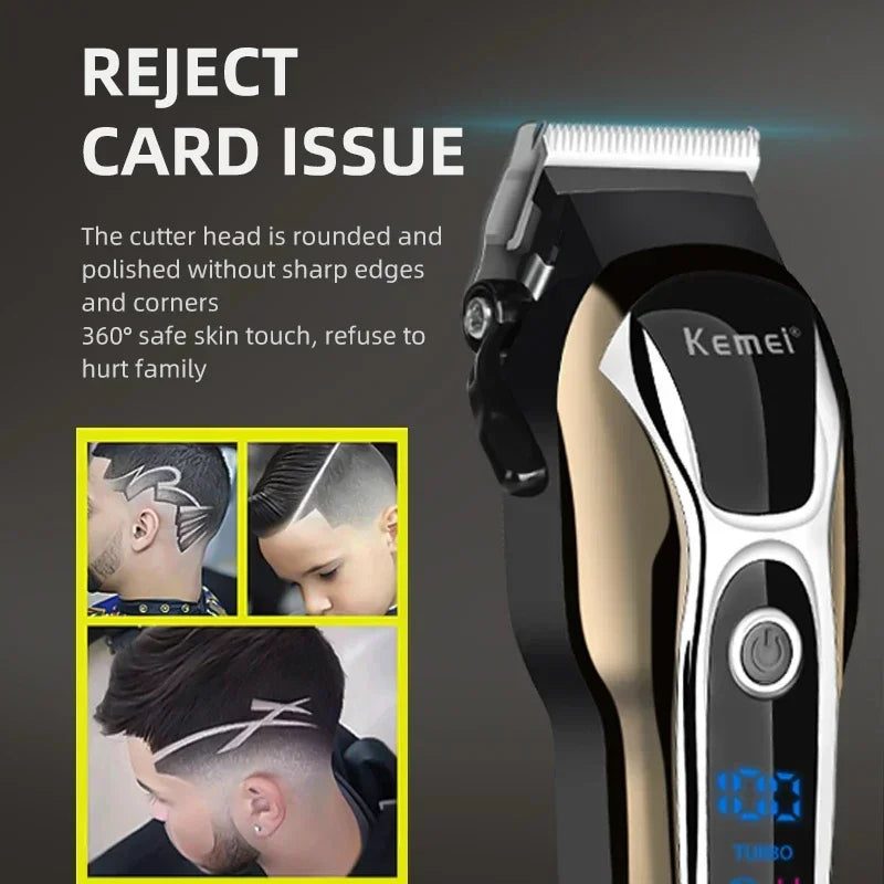 Professional Hair Clipper Kemei KM-1990 Rechargeable Trimmer Men Electric Cutter Hair Cutting Machine LCD Cordless Beard Trimmer