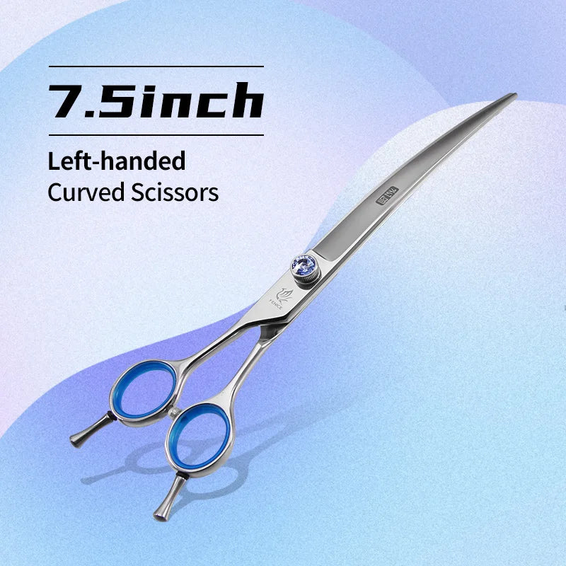 Fenice Left-handed Professional 7.0/7.5/8 inch JP440C Cutting Curved Fluffy Thinning Chunker Scissors Set Kit Pet Dog  Grooming