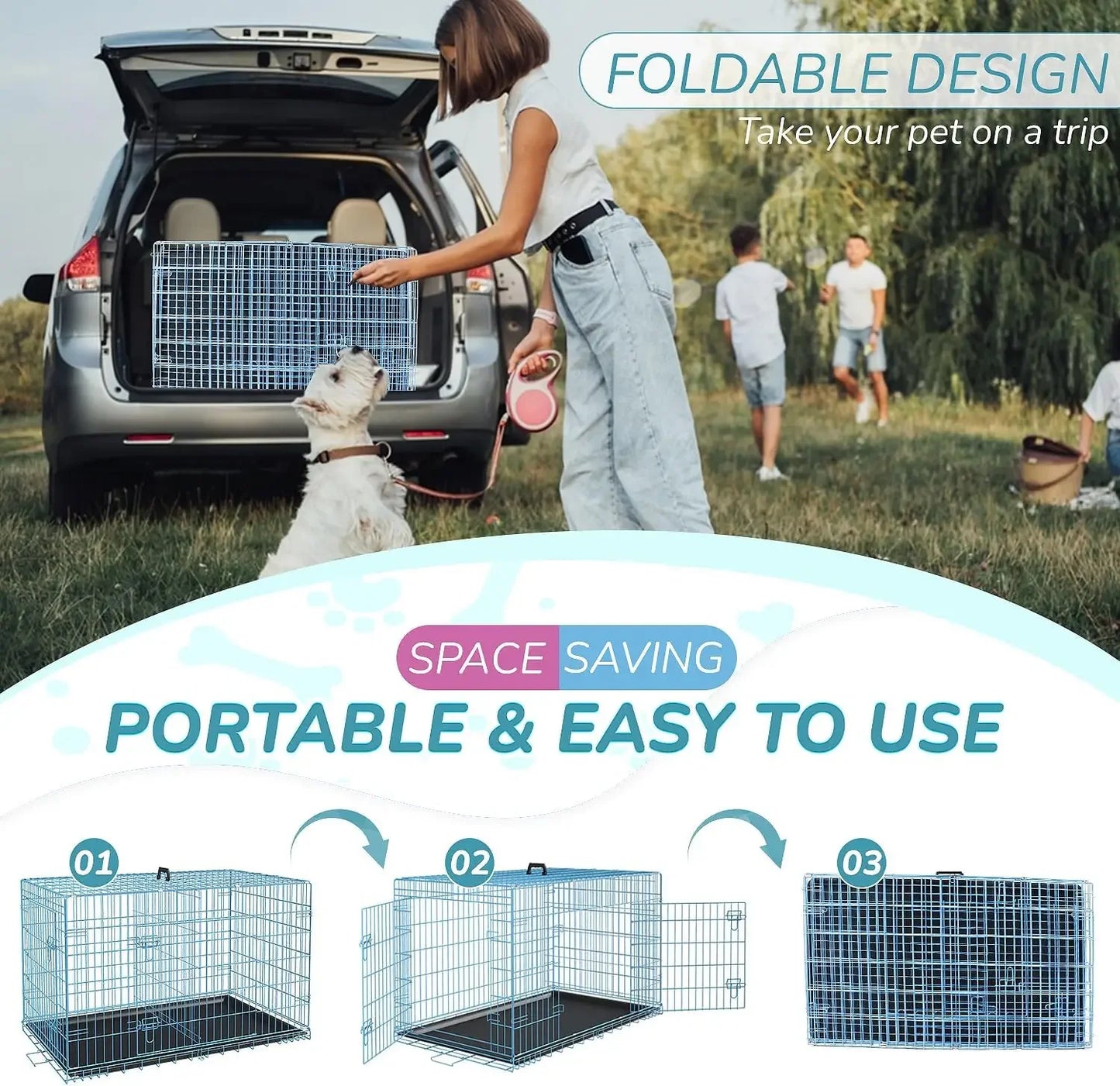 48 Inch Pets Dog Crate Double Door Folding Metal Dog Cage Dog Crates for Large Dogs Outdoor Indoor Basic Pet Crates