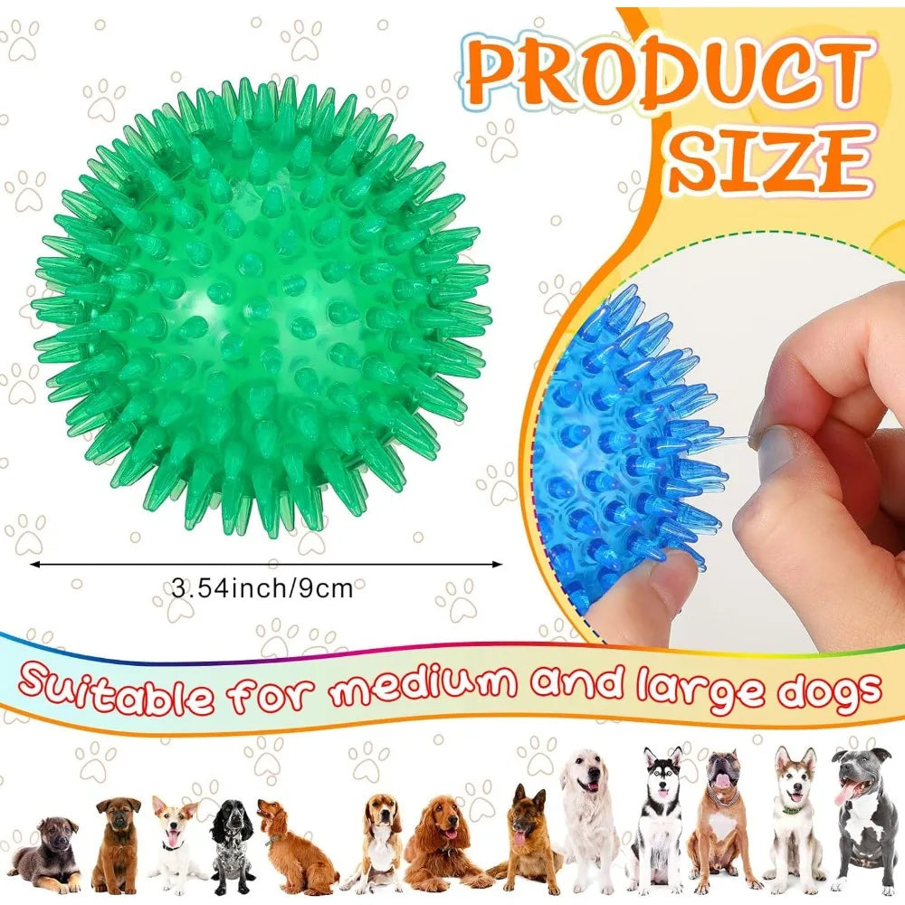Lenwen 24 Pcs Spikey Dog Balls 3.5 Inch Squeaky Dog Toys Pet Toys Rubber Dog Toy Balls Puppy Chew Toys for Teething Durable Dog