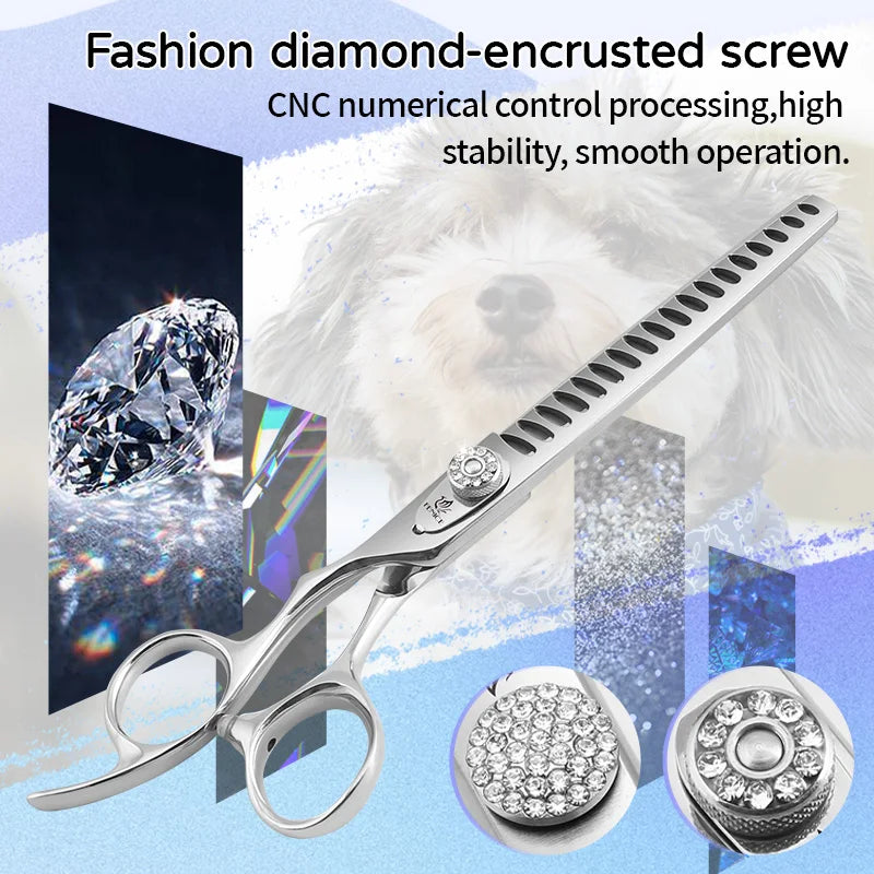 Fenice Left-handed Professional 7.0/7.5/8 inch JP440C Cutting Curved Fluffy Thinning Chunker Scissors Set Kit Pet Dog  Grooming