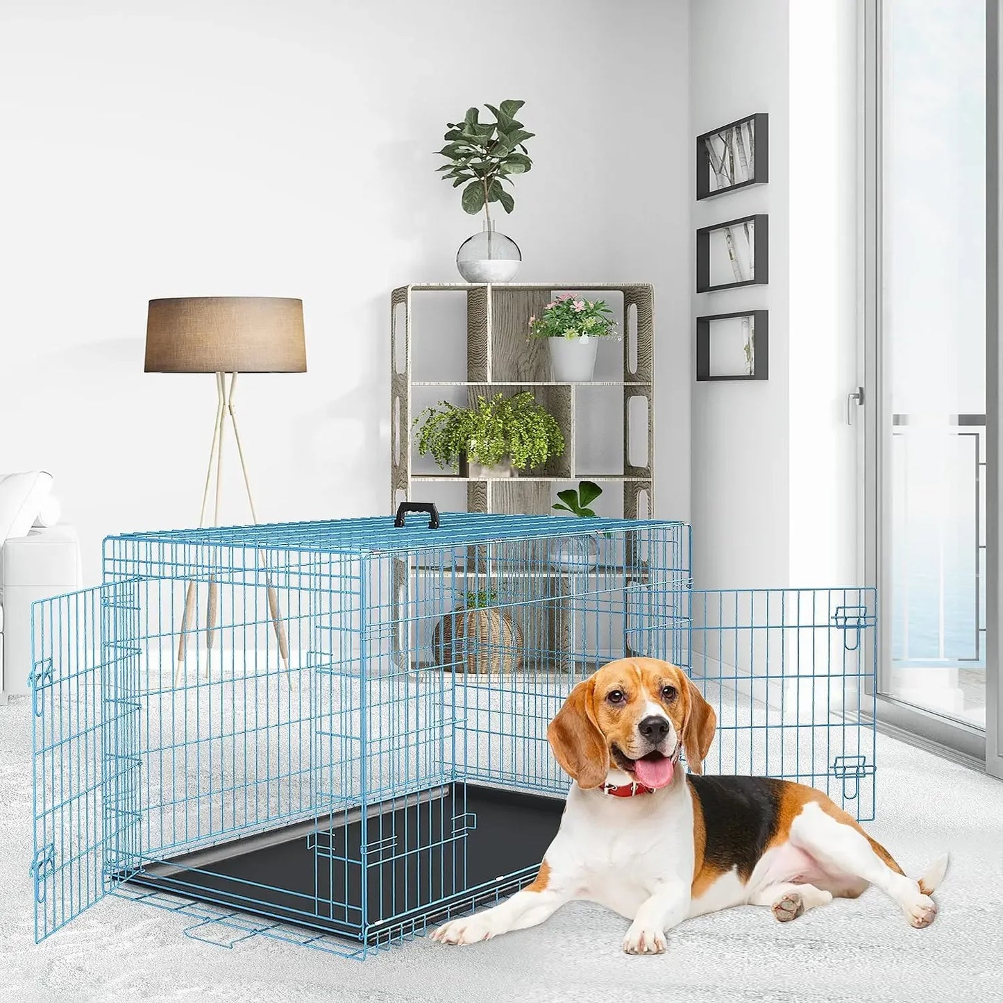 48 Inch Pets Dog Crate Double Door Folding Metal Dog Cage Dog Crates for Large Dogs Outdoor Indoor Basic Pet Crates