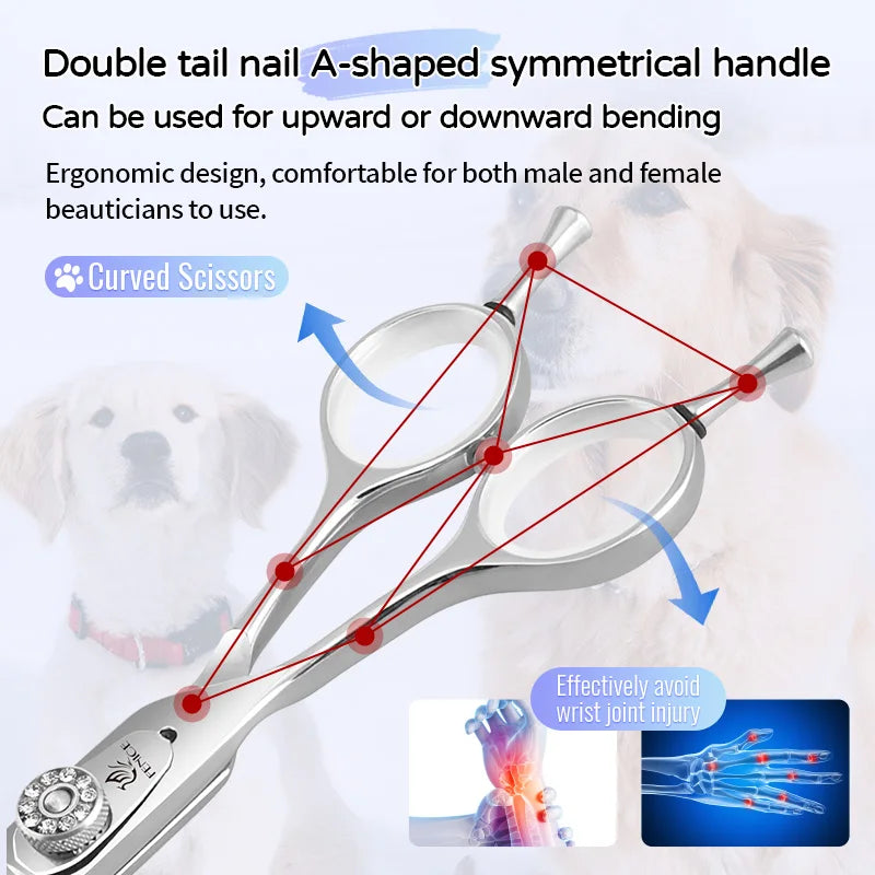 Fenice Left-handed Professional 7.0/7.5/8 inch JP440C Cutting Curved Fluffy Thinning Chunker Scissors Set Kit Pet Dog  Grooming