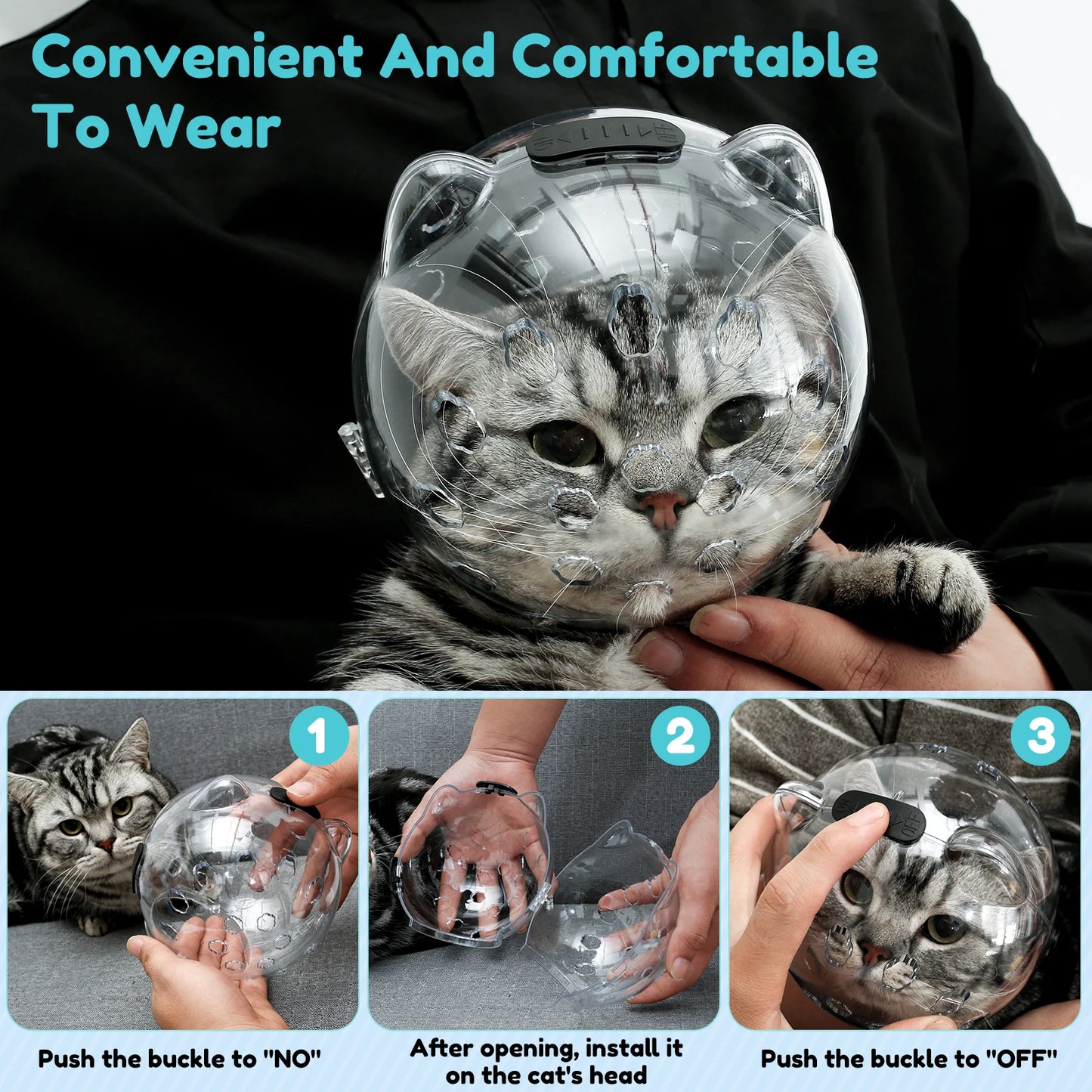 1Set Cat Muzzle Cat Transparent Muzzle Breathable Cat Hood Adjustable Kitten Astronaut Helmet Prevent from Cats Biting Chewing