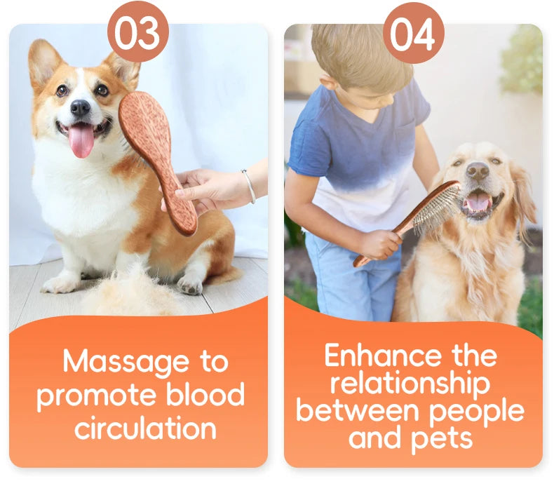 Fenice Pet Comb Solid  Wood Handle in Cat Dog Hair Remover Brush Fur Combs Grooming Tool For Pet Cleaning Supplies Accessories