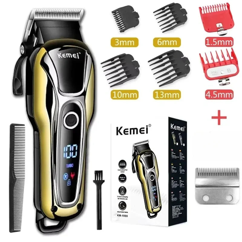 Professional Hair Clipper Kemei KM-1990 Rechargeable Trimmer Men Electric Cutter Hair Cutting Machine LCD Cordless Beard Trimmer