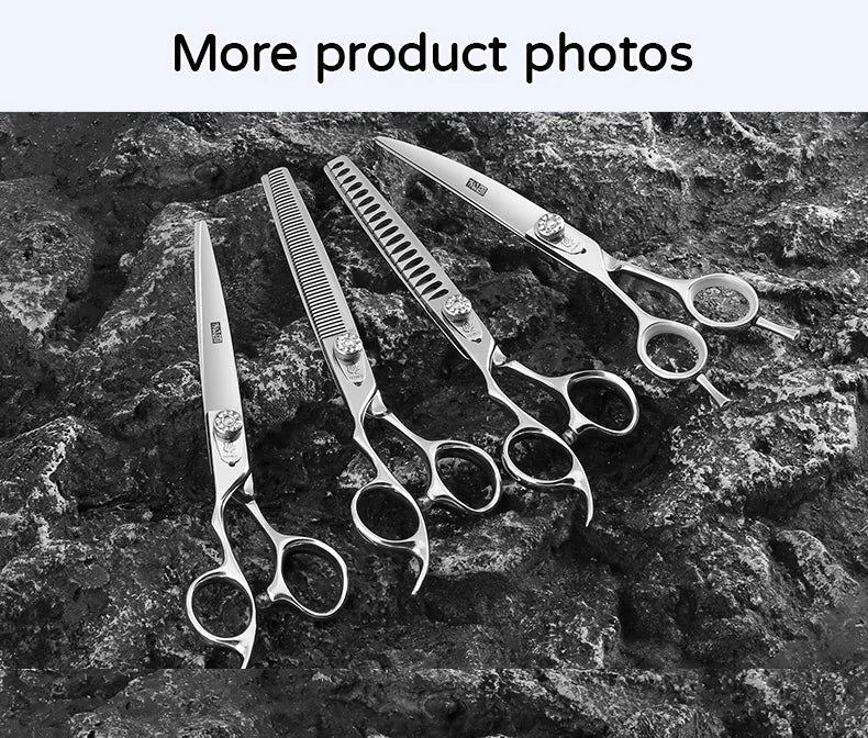 Fenice Left-handed Professional 7.0/7.5/8 inch JP440C Cutting Curved Fluffy Thinning Chunker Scissors Set Kit Pet Dog  Grooming