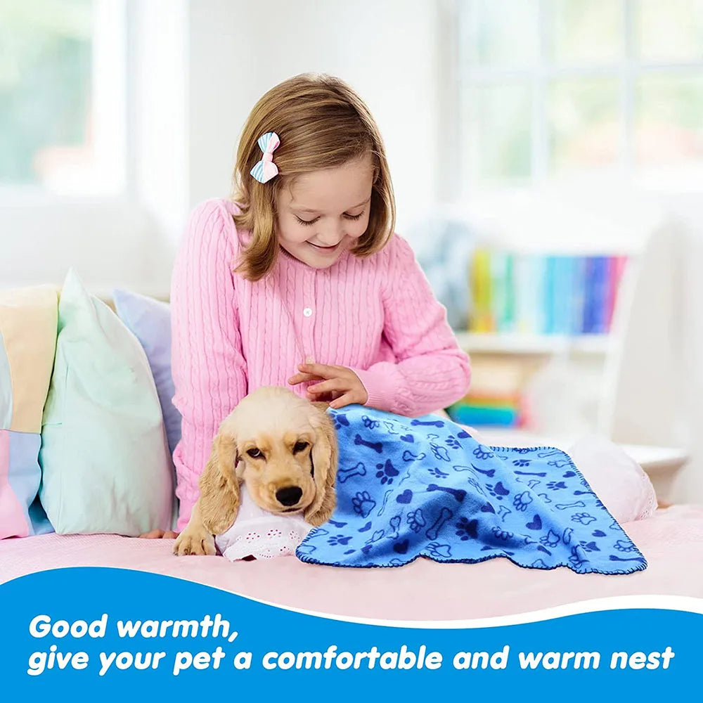 Puppy Blanket Soft Fleece Pet Blanket for Small Medium Large Dogs Cats Kitten Warm Paw Printed Dog Blanket Sleep Mat Bed Covers